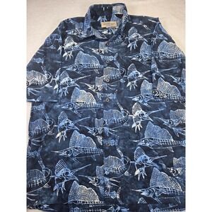 Johari West Sailfish Hawaiian Shirt Mens XL Blue Fishing Nautical Button Up